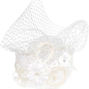Mesh Lace Headband with Veil for Women Elegant Tea Party Hat Bridal Accessories for Weddings Cocktail Events and Special Occasions White