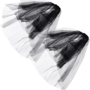2pcs Double Layer Black Mesh Veil Hair Comb Party Headdress Short Hair Decor for Weddings Halloween Dance Makeup Parties
