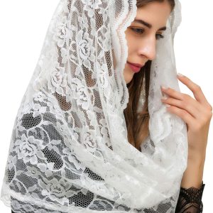 PAMOR Infinity Chapel Veil Floral Latin Mass Head Covering Lace Scarf Mantilla Veils for Church